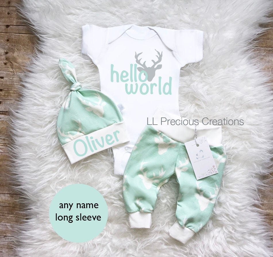 Hello World Outfit Coming Home Baby Boy Outfit Newborn Boy