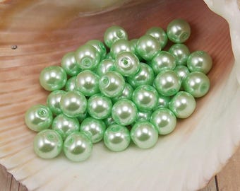 6mm Glass Pearls - Mint Green - 75 pieces