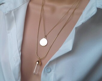 Layering necklace | clear quartz necklace | gemstone necklace | layered necklace | quartz pendant | crystal quartz jewelry | quartz point