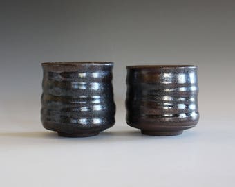 Pair of Teacups Glazed in Tenmoku