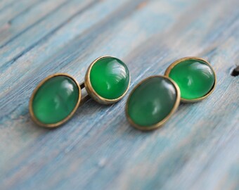 RESERVED Vintage 875 Sterling Silver Cuff Links with Natural Stone.