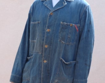 True vintage 1950s/60s Finks Red Bar denim chore jacket. Workwear