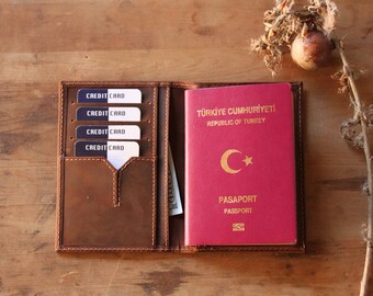 Leather Passport Wallet, PERSONALIZED Leather, Leather Travel Wallet, Passport Wallet, Distressed Leather Passport Holder, Document Wallet