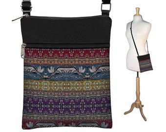 Small Crossbody Bag, Bohemian Bag, Cross Body Purse, Boho Fabric Handbags, Kilim Shoulder Bags, Turkish Tapestry Bag red purple RTS