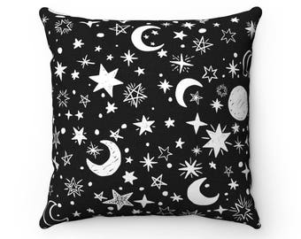 Stars & Moons Pillow Cases | Cute Throw Pillow Covers | Accent Pillows | Decorative Pillows | Black and White Nursery Decor