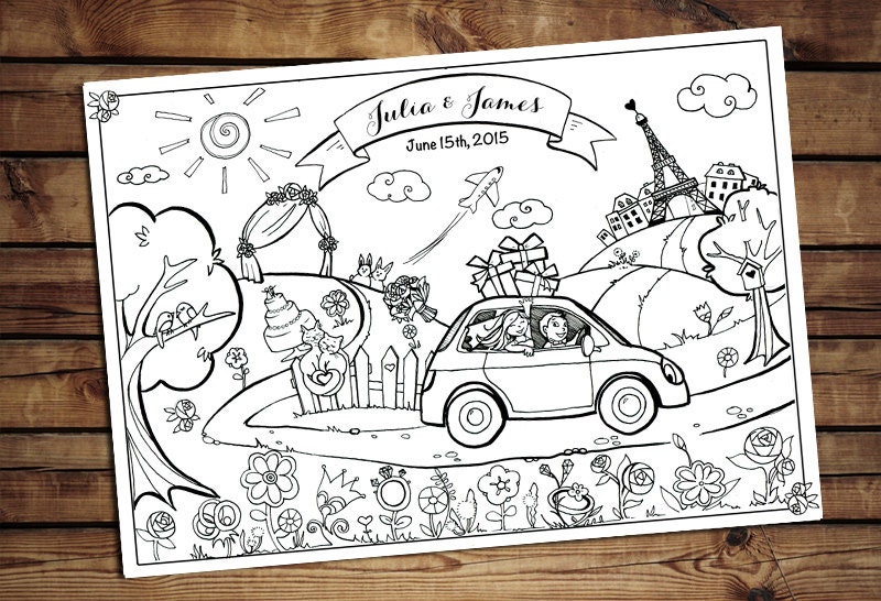 Printable Kids Wedding coloring Page JPG. Custom Favor