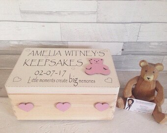 Special baby girl gift, personalised memory box, wooden keepsake chest, baby memento keepsake, new baby gift, baby item storage,