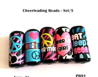Adorable Cheerleader Beads - Handmade Paper Tube Beads - Set/5 - PB91