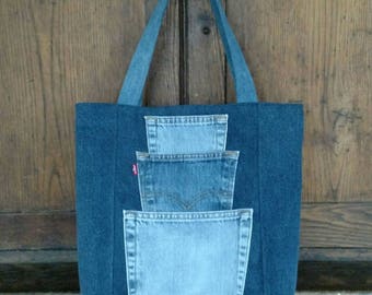Denim tote bag, denim bag, tote bag, jean tote bag, jean bag, jean tote, denim pocket tote, jean pocket tote, denim pocket bag, denim purse