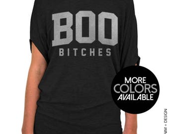 boo bitches halloween slouchy tee small plus sizes halloween shirt more colors available black gray and white tees