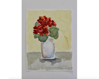 Watercolor, jar of flowers, original painting