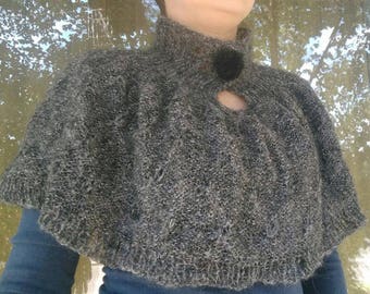 Hand chunky knit Poncho-Scarf 80 % wool
