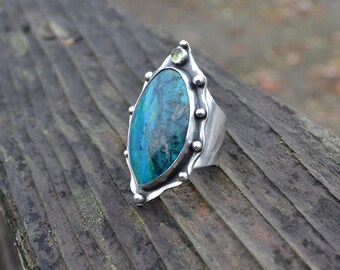 Sterling Silver Chrysocolla and Peridot Ring