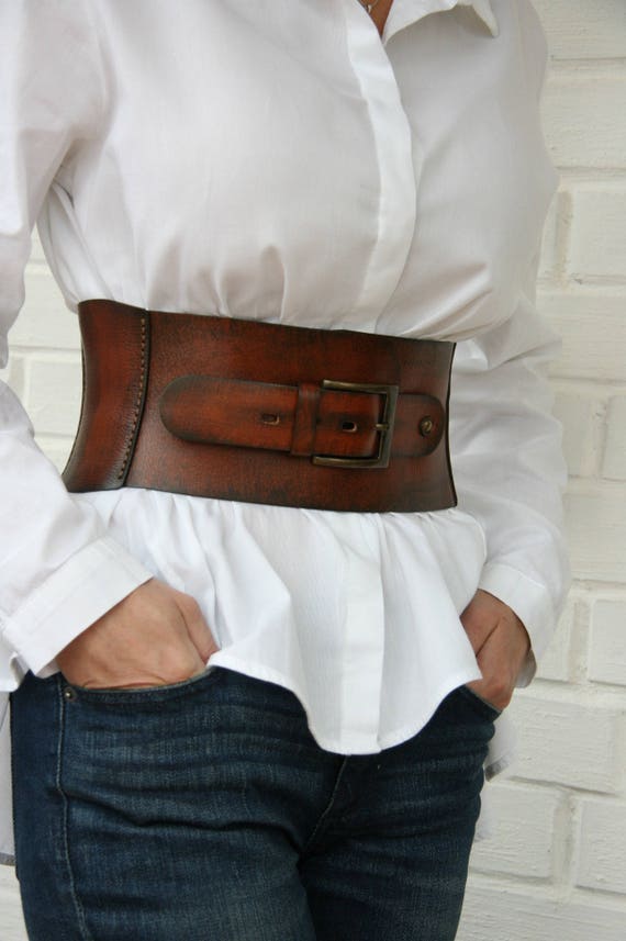 Leather corset belt for women Wide waist belt Western belt