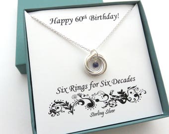 60th Birthday Gift, Birthstone Necklace, 60th Birthday, Sterling Silver Birthday Necklace, 6th Anniversary Gift, 60th Anniversary, Gemstone