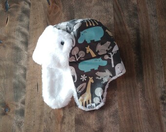 READY to Ship - Kid's Trapper Hat - blue zoology