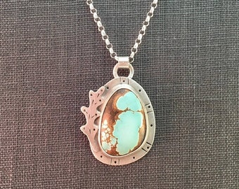 25% Off Royston Ribbon Turquoise Cabochon Sterling Silver Southwest Rustic Nature Metalwork Necklace Pendant