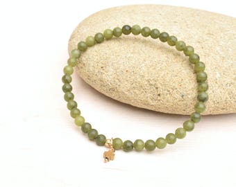 Jade bracelet, Olive green bracelet, 14k gold bracelet, Jade jewelry, Stretch bracelet, Layering bracelet, Gift for her, Jade beads