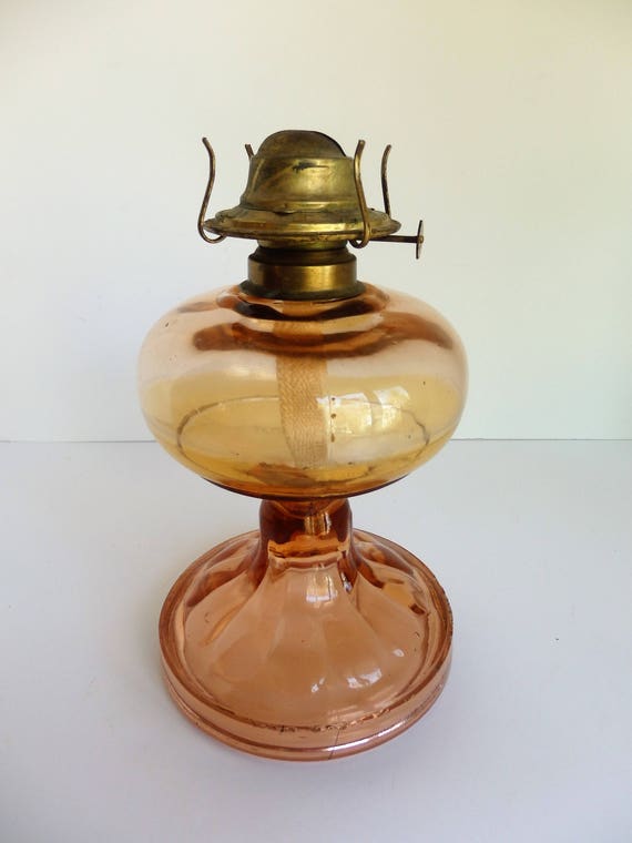 Large Vintage Pink Glass Oil Lamp. Eagle Oil/Kerosene Lamp.