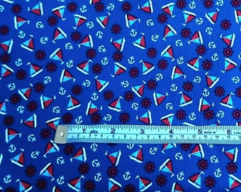 boats, anchors, 100% cotton, 100cm (1 m / 39 "), marine blue background