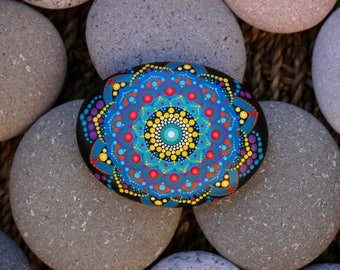 3.2x2.6 inch Hand painted mandala on river rock/mandala stone by Katy