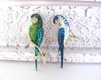 Vintage Bird Brooch, 1960's Gerry's Enamel Parrot Brooch, Pin, Blue, Green Parrot, Animal Brooch, Parrot Scatter Pins, 1960s Brooch, Jewelry