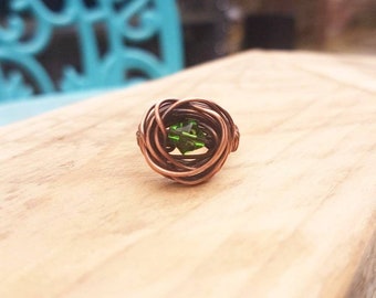 Copper rosetta ring arthritic copper ring wired wrap copper