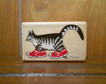 Vintage 1990 Kliban Cat With Sneakers Runner Stamp