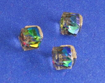 1 or 5 pcs - Aurora Borealis Crystal Cube Charm, AB Clear Faceted Glass Cube, Rainbow Crystal, 15mm( 5/8") x 10mm( 3/8")- GPG-B56541
