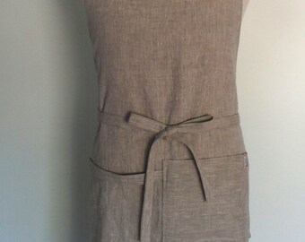 Gray Linen Chef Apron with Pocket and Towel Loop, Men's Linen Apron, Flax Apron, Adjustable Chef Apron, Gourmet Gift, Foodie Gift