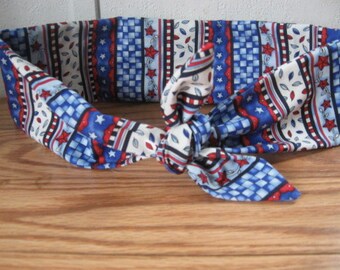 Ladies Hair Bandana, Red White Blue Bandana, Patriotic, Pin-up, BANDANA, Bow Hairband, Hair Scarf ,4th of July FJ8