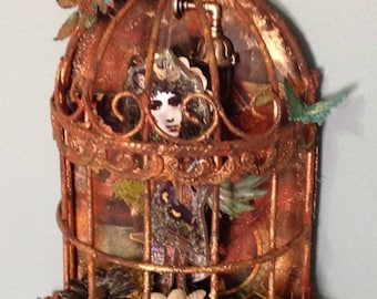 Steampunk Rusted Butterfly Fairy Birdcage Altered Art Mixed Media Assemblage