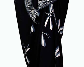 Dragonfly Skirt Beach Sarong Pareo Wrap Skirt Womens Clothing Black & Gray Sarong Batik Sarong Elegant Beachwear Beach Skirt Cover Up - Gift