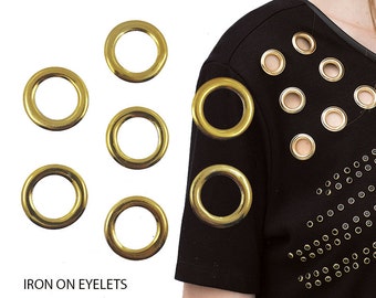 Iron On Gold Eyelets, Hot Fix Grommets,Gold Eyelets Studs, DIY Fashion 100 pcs