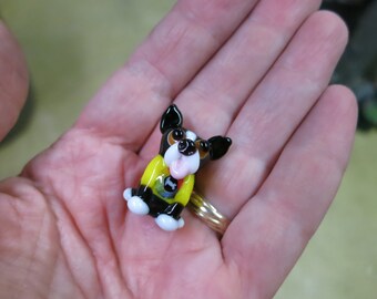 Boston Terrier in Yellow Bone Sweater Lampwork Dog Bead