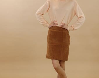Vintage suede camel skirt / Brown suede pencil skirt / Extra small tan leather skirt / 90s minimalist suede mini skirt / Short suede skirt