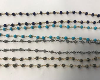 4mm gemstone beaded chain, delicate chain, 1 FOOT