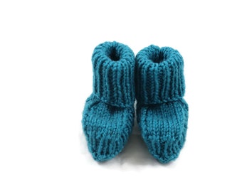 Hand Knitted Teal Baby Booties