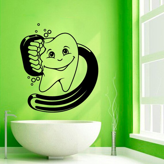 Cute Tooth Wall Decals Brush Teeth Vinyl Decal Sticker Bath