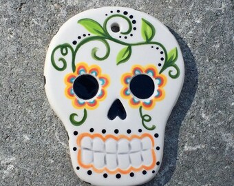 sugar skull day of the dead hand painted candy skull ornament