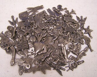 Lot of 25 Different Antiqued/Aged Gray Colored Milagros, Mexico