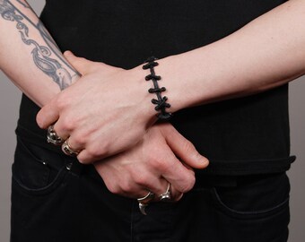 Frankenstein Monster Black Thin Stitches bracelets 2 PC SET