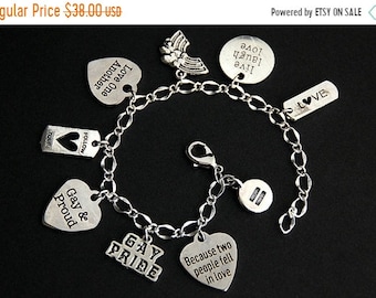 MOTHERS DAY SALE Gay Pride Bracelet. Lgbtq Charm Bracelet. Queer Bracelet. Lgbt Bracelet. Silver Bracelet. Lgbtq Jewelry. Gay Jewelry. Hand