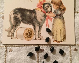 Vintage Black Jet Tiny Diamond Shaped Buttons Set/9