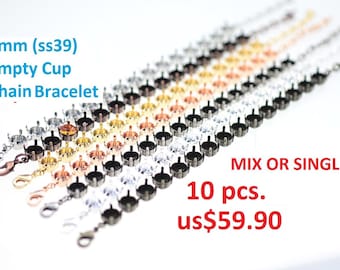 8mm leere Tasse Kettenarmband für SWAROVSKI® ELEMENTS 1088, Xirius oder 1122 Rivoli ss39 (8 mm) (FA42)