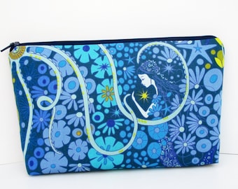 Mermaid Make Up Bag, Cosmetic Zipper Pouch, Mermaid in Blue Lagoon, Alison Glass Diving Board, OceanPatch