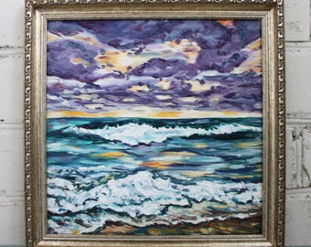 Sea Painting Original Oil Painting Framed Painting Seascape Sky Painting Canvas Art Original Framed Art Sunset Oil Painting Ocean Painting