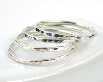 Stacking Ring Set Of Four, Sterling Silver Ring, Knuckle Ring, Hammered Ring, Simple Rings, Sterling Silver Jewellery 925
