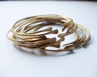 The ULTIMATE (5) Brass Stacking Bangles // Sexy Bohemian Smooth Skinny Oval Stacking Bracelets // Adjustable Open Cuff LUXE Boho Bangle Set
