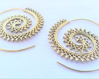 Spiral Earrings, Brass Earrings, Gold Earrings, Boho Earrings, Tribal Jewellery, Gold Earrings, Ethnic Jewellery, Brass Jewellery